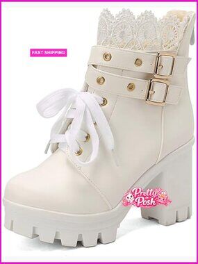 Goth Platform Boots Chunky Heel Ankle Booties Punk Buckle Zip Lace Up